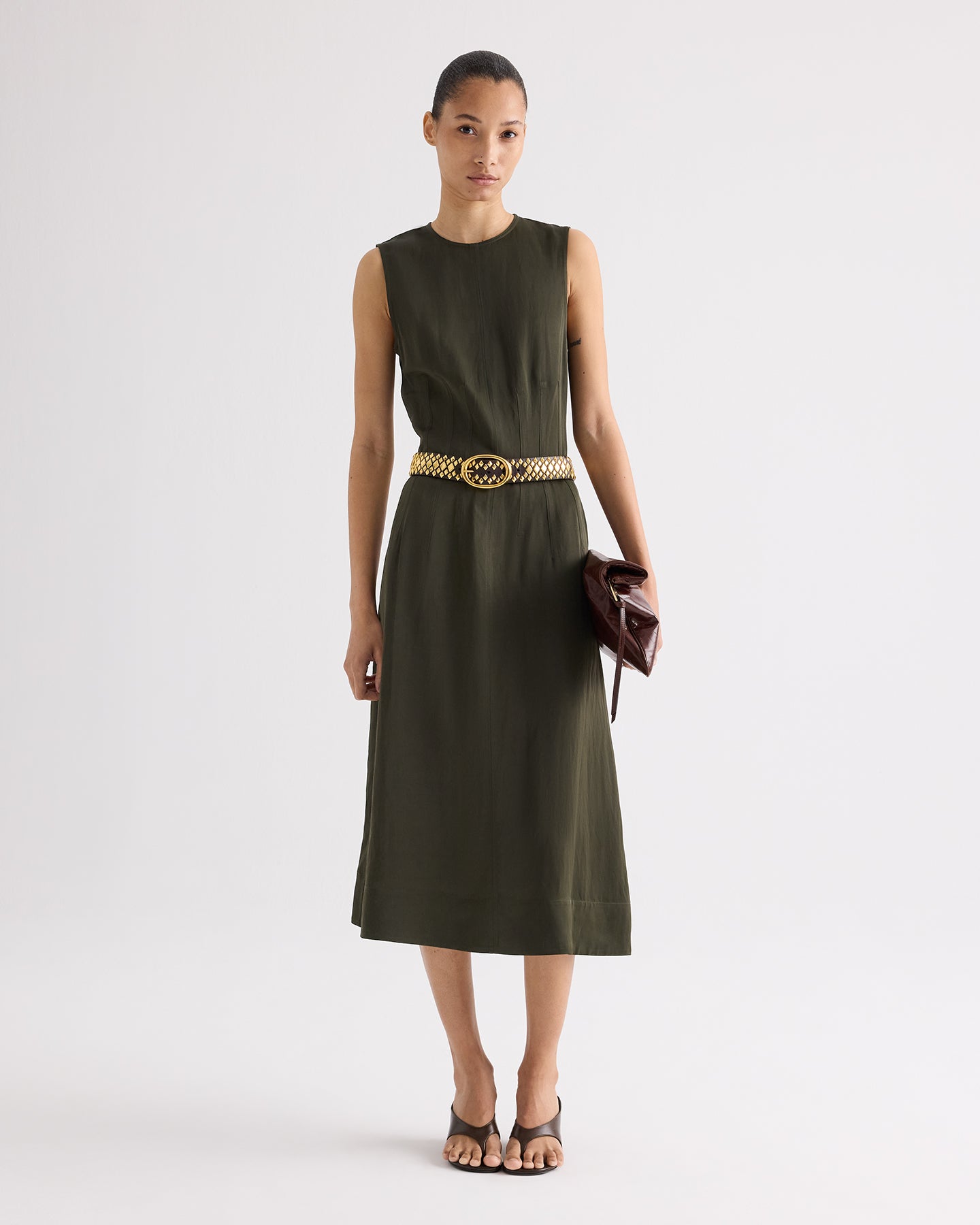 TWP Rosen Crew Neck Dress with Darts in Coated Viscose Linen view 1