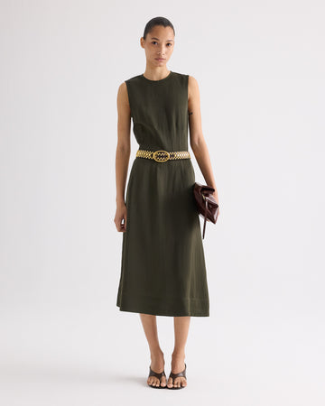TWP Rosen Crew Neck Dress with Darts in Coated Viscose Linen view 1