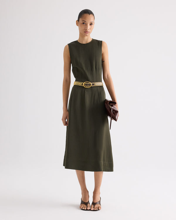 TWP Rosen Crew Neck Dress with Darts in Coated Viscose Linen view 1