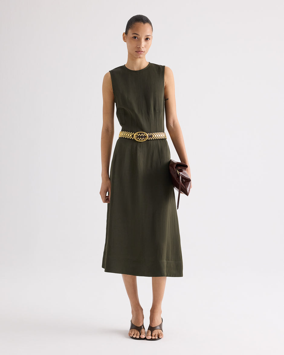 TWP Rosen Crew Neck Dress with Darts in Coated Viscose Linen view 1