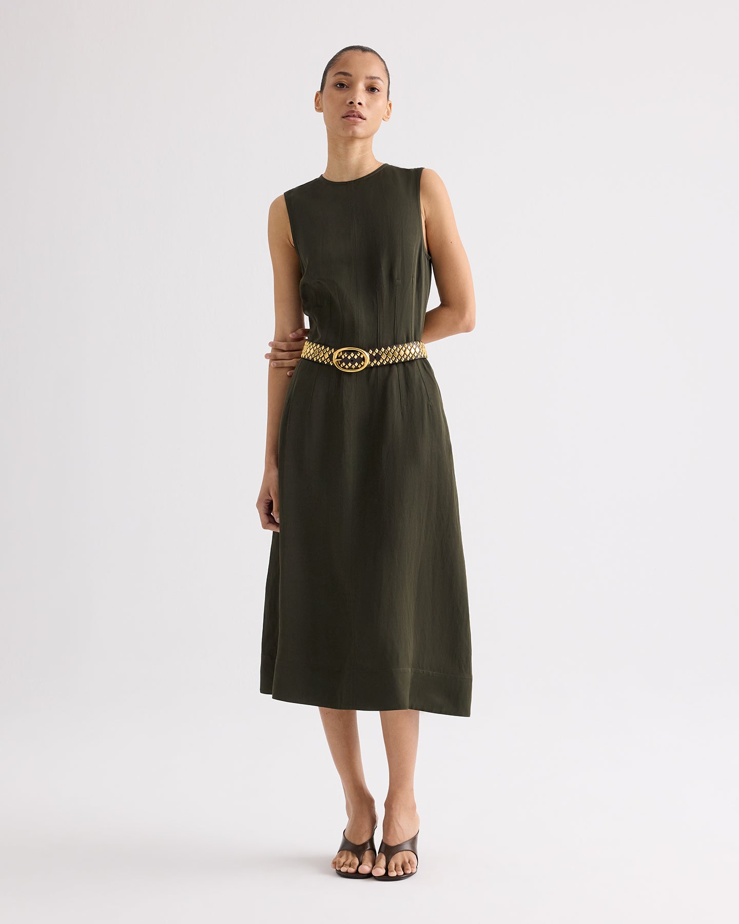 TWP Rosen Crew Neck Dress with Darts in Coated Viscose Linen view 3