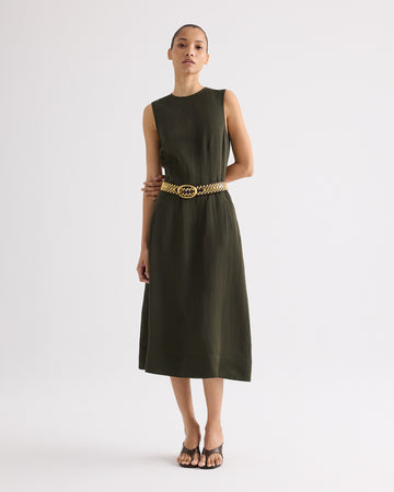TWP Rosen Crew Neck Dress with Darts in Coated Viscose Linen view 3