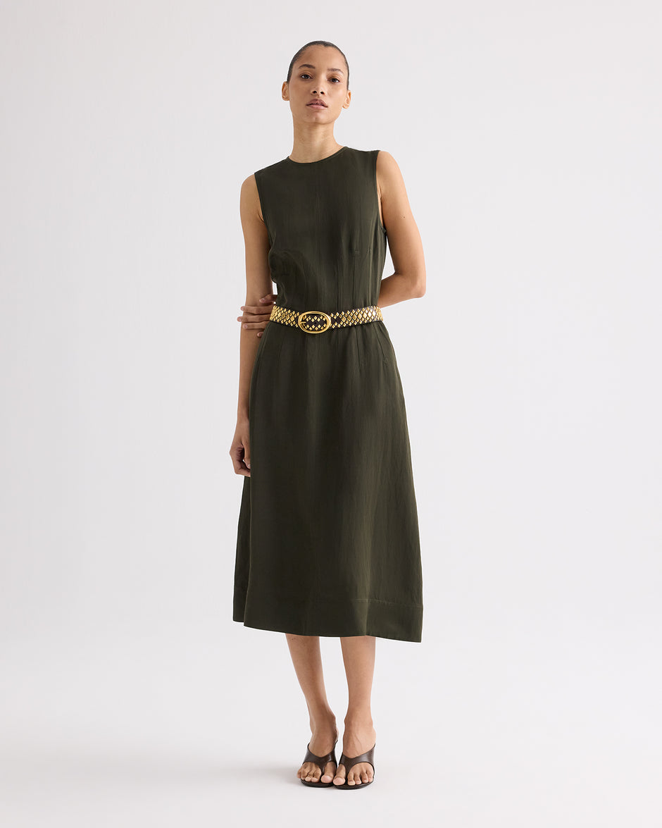 TWP Rosen Crew Neck Dress with Darts in Coated Viscose Linen view 3
