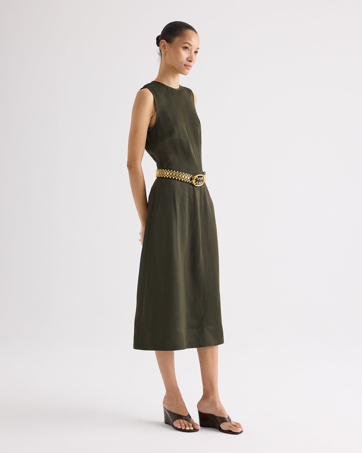TWP Rosen Crew Neck Dress with Darts in Coated Viscose Linen view 4