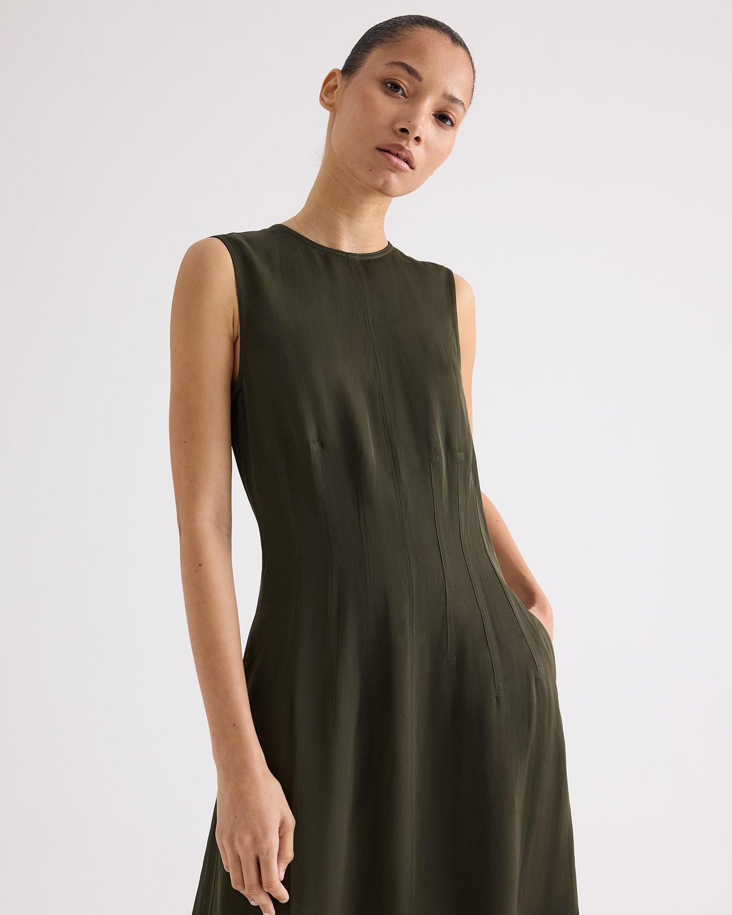 TWP Rosen Crew Neck Dress with Darts in Coated Viscose Linen view 2