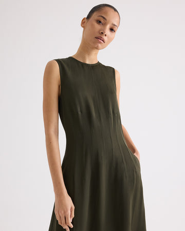 TWP Rosen Crew Neck Dress with Darts in Coated Viscose Linen view 2