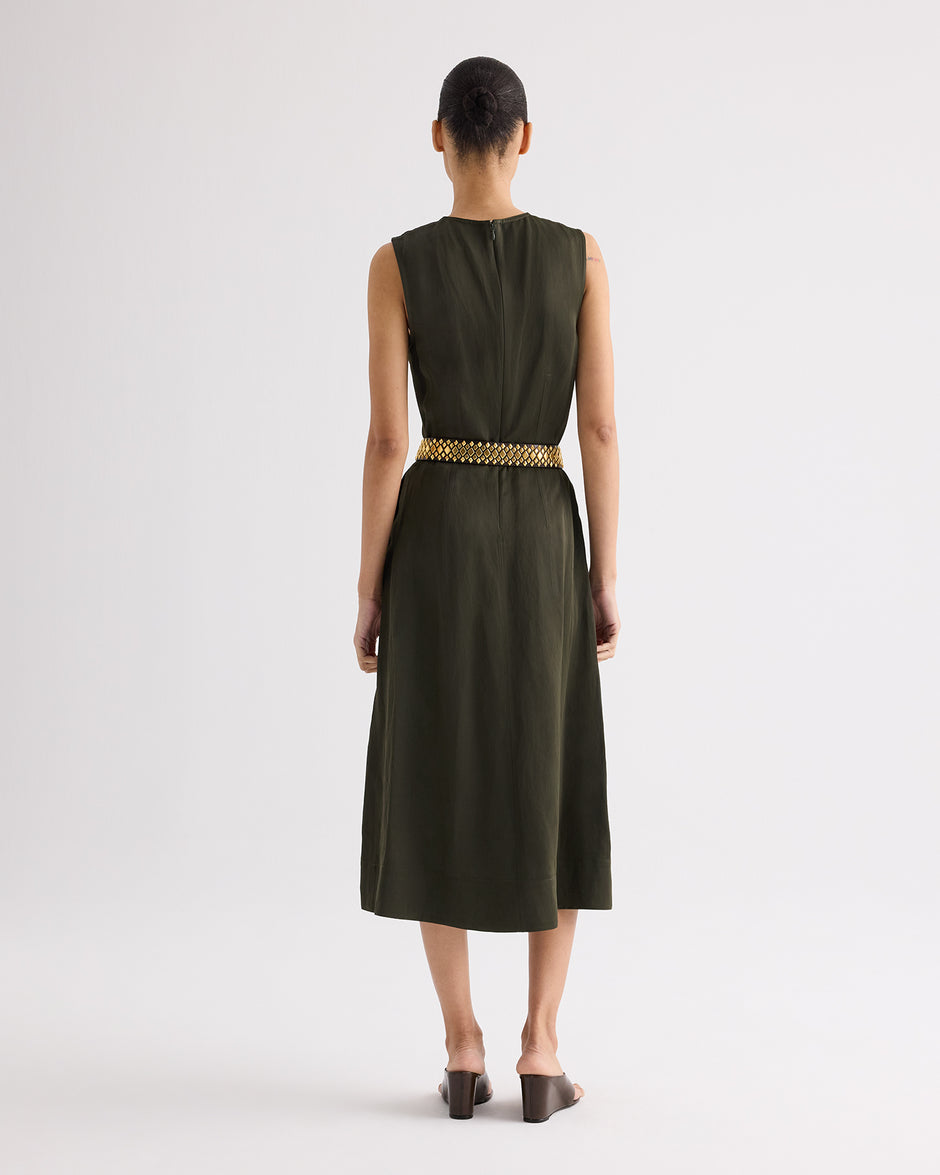 TWP Rosen Crew Neck Dress with Darts in Coated Viscose Linen view 5