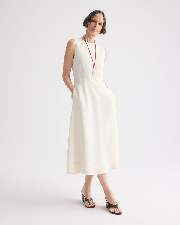TWP Bone Crew Neck Dress With Darts in Coated Viscose Linen view 4