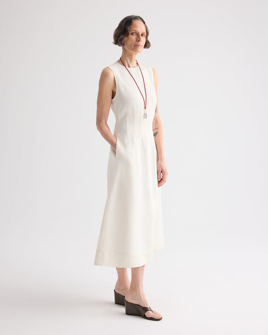 TWP Bone Crew Neck Dress With Darts in Coated Viscose Linen view 1