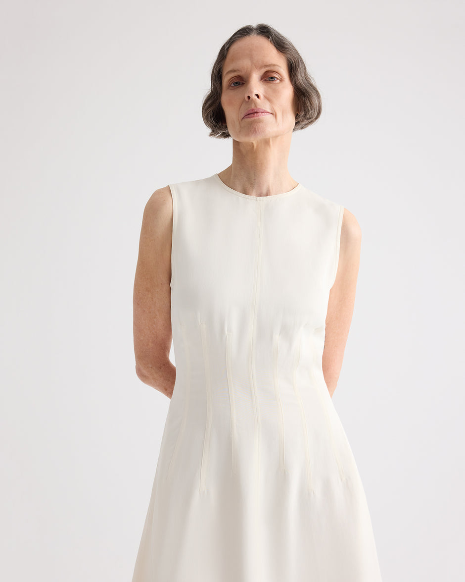TWP Bone Crew Neck Dress With Darts in Coated Viscose Linen view 3