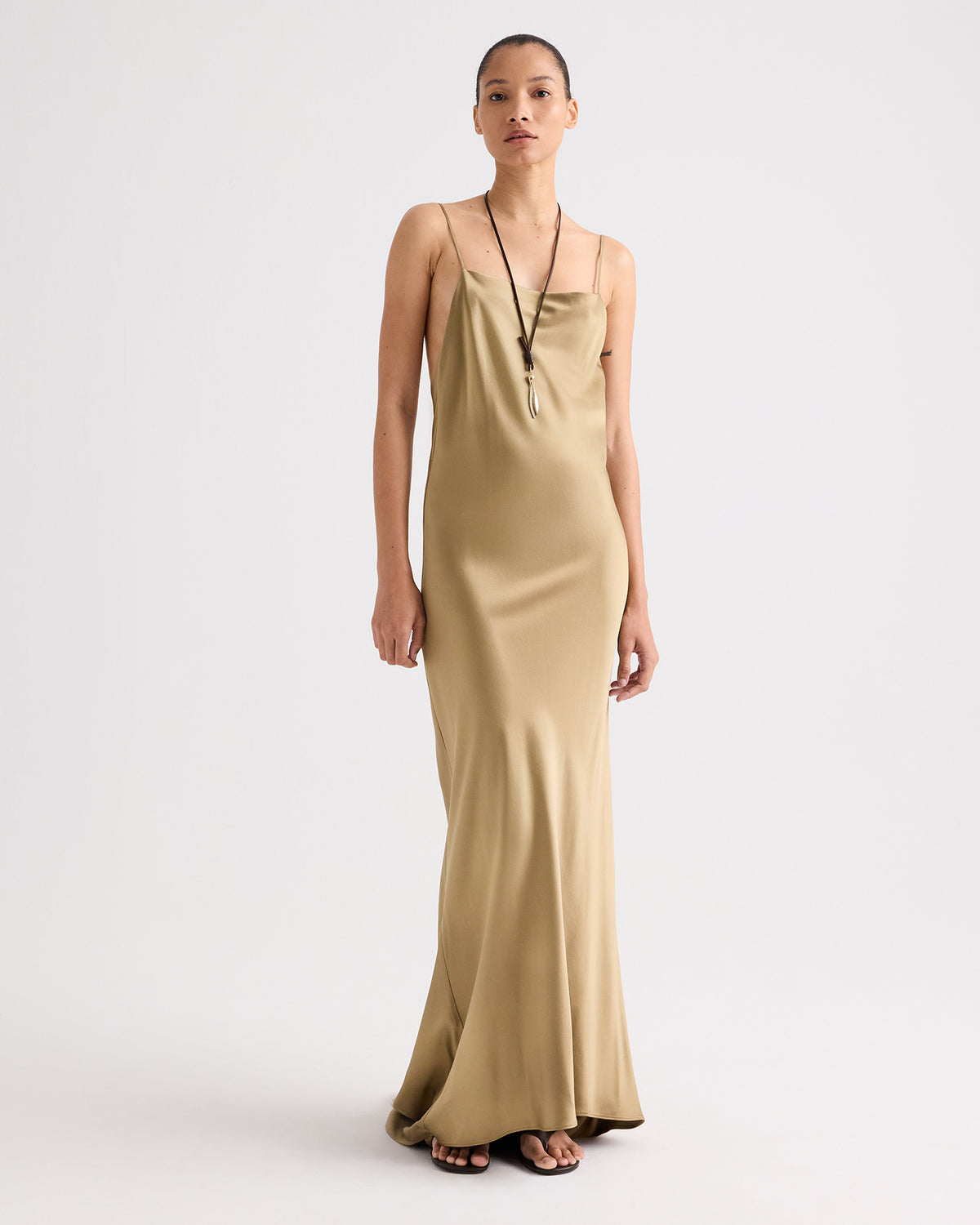 TWP Kelp Scoop Back Slip Dress in Washed Crepe Back Satin view 1