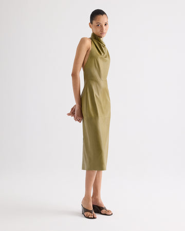 TWP Dried herb Lola Column Dress in Paper Leather view 3
