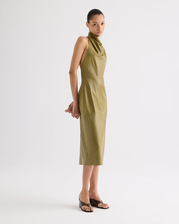 TWP Dried herb Lola Column Dress in Paper Leather view 3