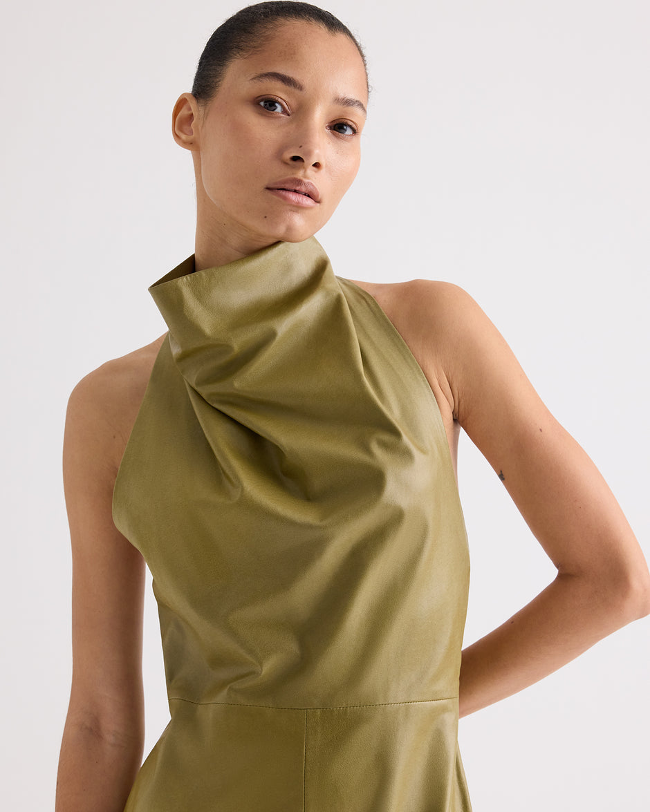 TWP Dried herb Lola Column Dress in Paper Leather view 2