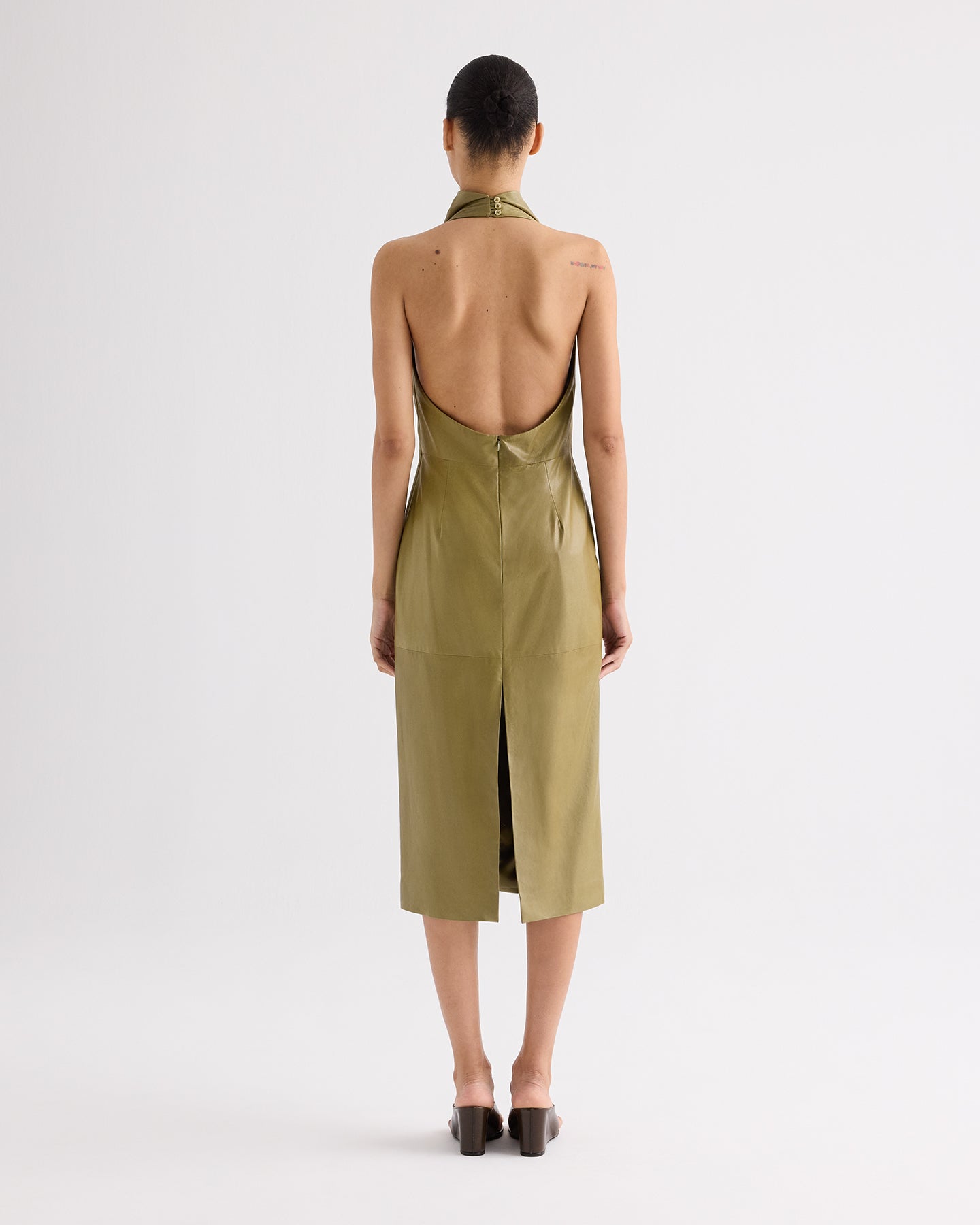 TWP Dried herb Lola Column Dress in Paper Leather view 4