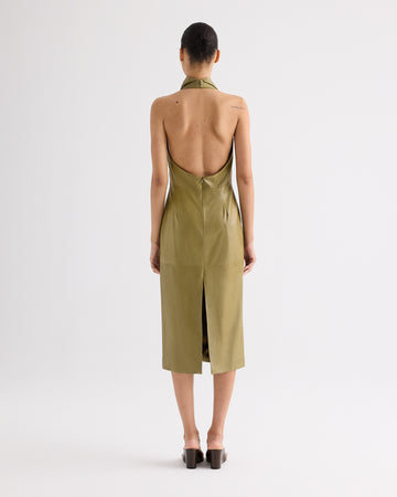 TWP Dried herb Lola Column Dress in Paper Leather view 4