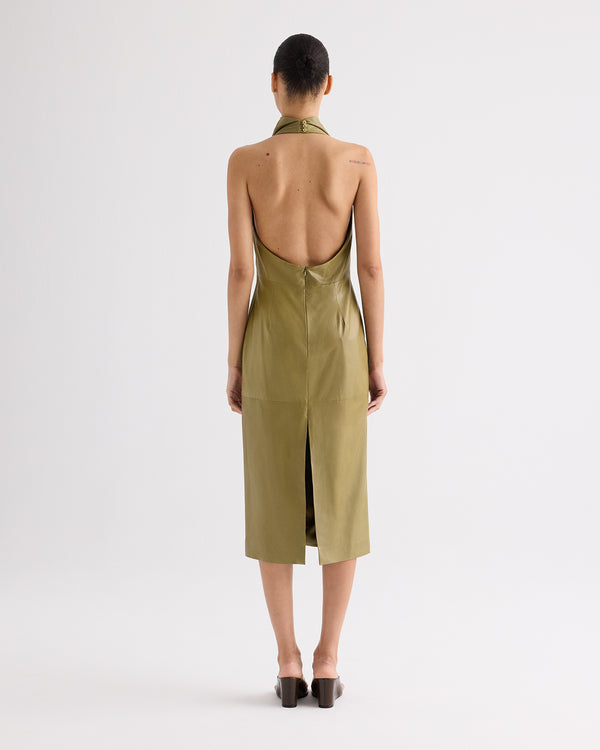 TWP Dried herb Lola Column Dress in Paper Leather view 4