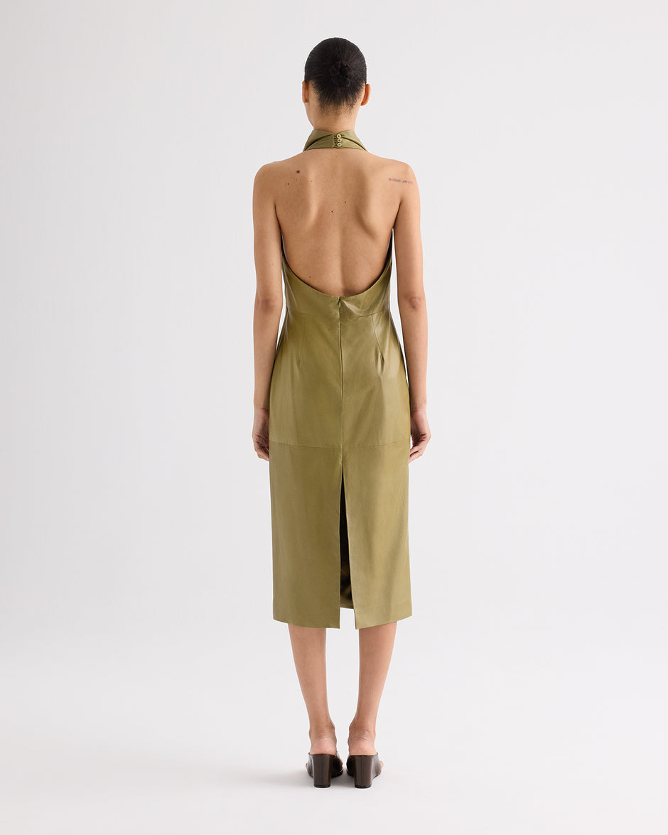 TWP Dried herb Lola Column Dress in Paper Leather view 4