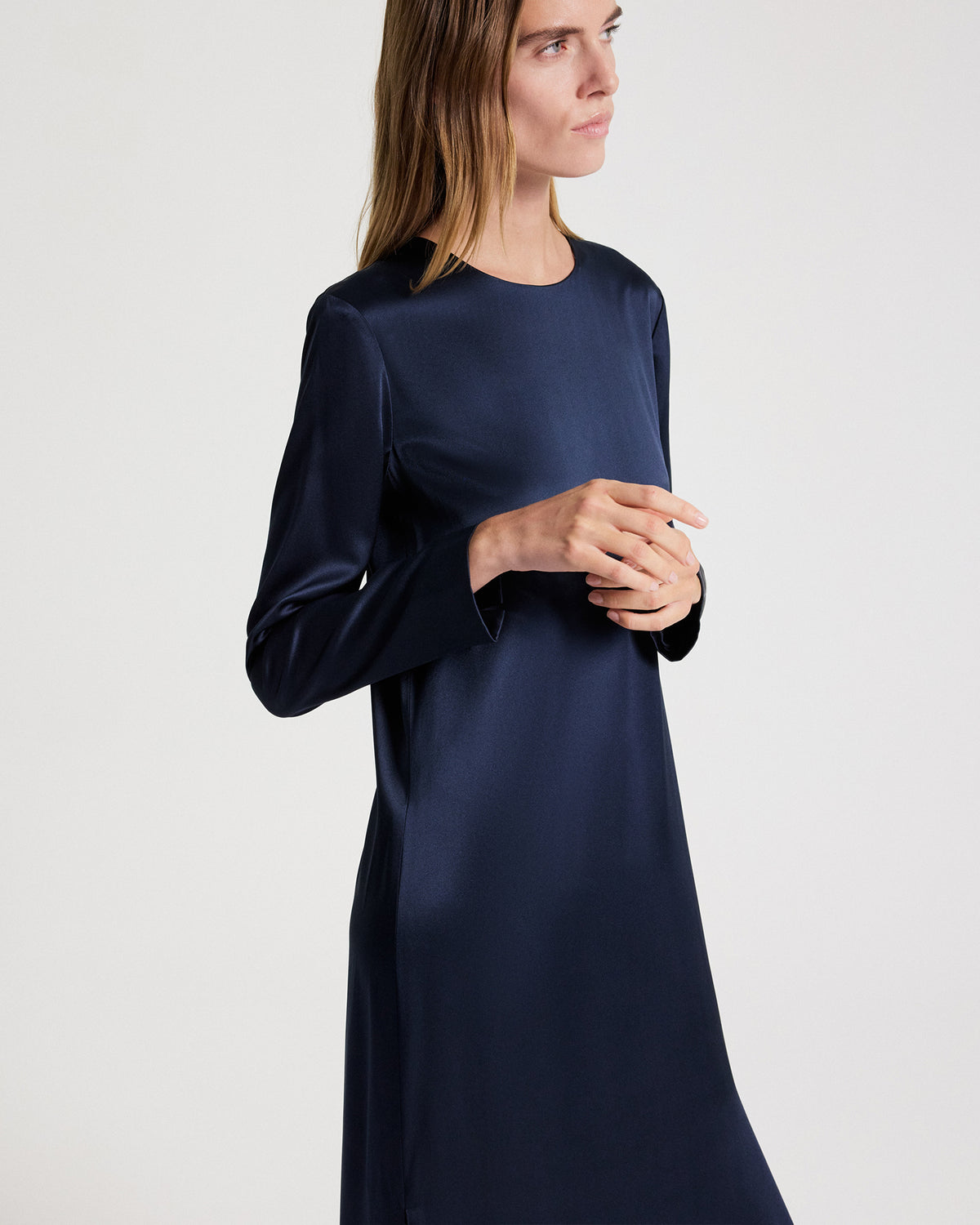 TWP Blueberry Nightfall Dress in Washed Crepe Back Silk Satin view 2