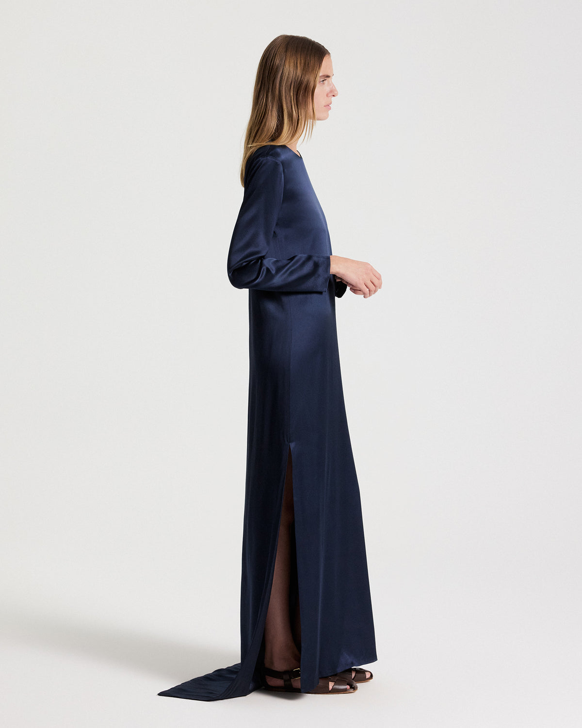 TWP Blueberry Nightfall Dress in Washed Crepe Back Silk Satin view 3