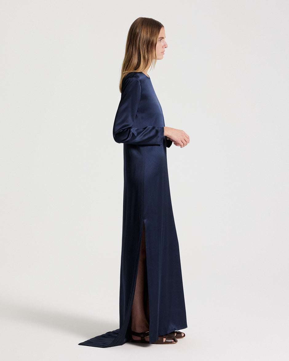 TWP Blueberry Nightfall Dress in Washed Crepe Back Silk Satin view 3