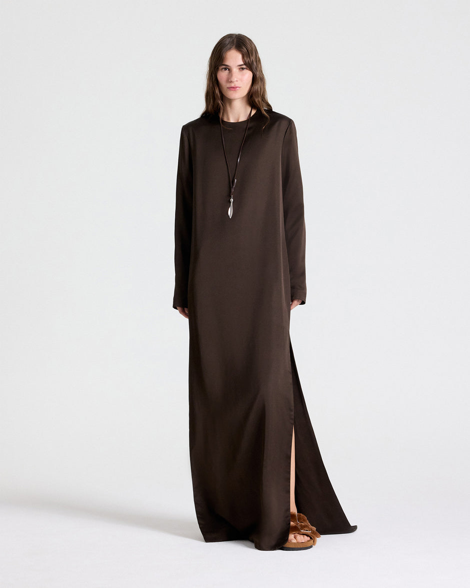 TWP Turkish coffee Nightfall Dress in Washed Crepe Back Silk Satin view 1