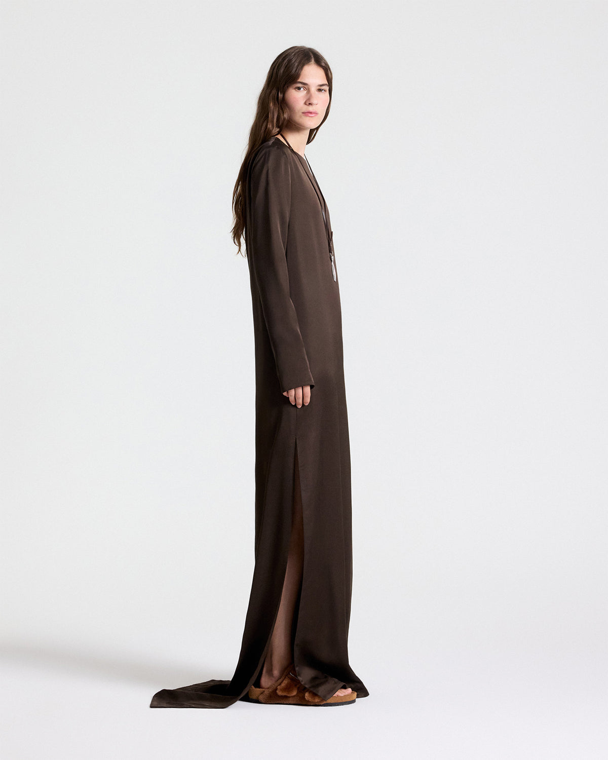 TWP Turkish coffee Nightfall Dress in Washed Crepe Back Silk Satin view 4