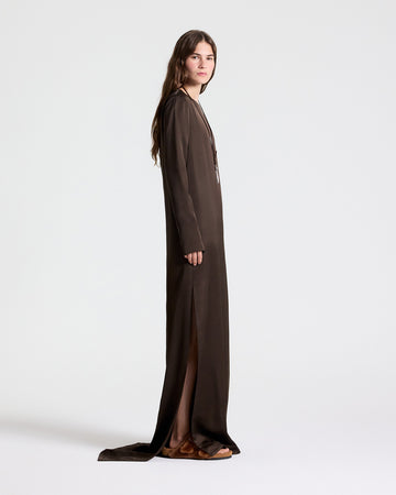TWP Turkish coffee Nightfall Dress in Washed Crepe Back Silk Satin view 4