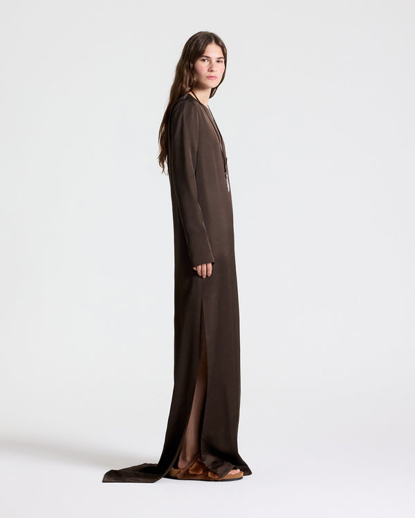 TWP Turkish coffee Nightfall Dress in Washed Crepe Back Silk Satin view 4