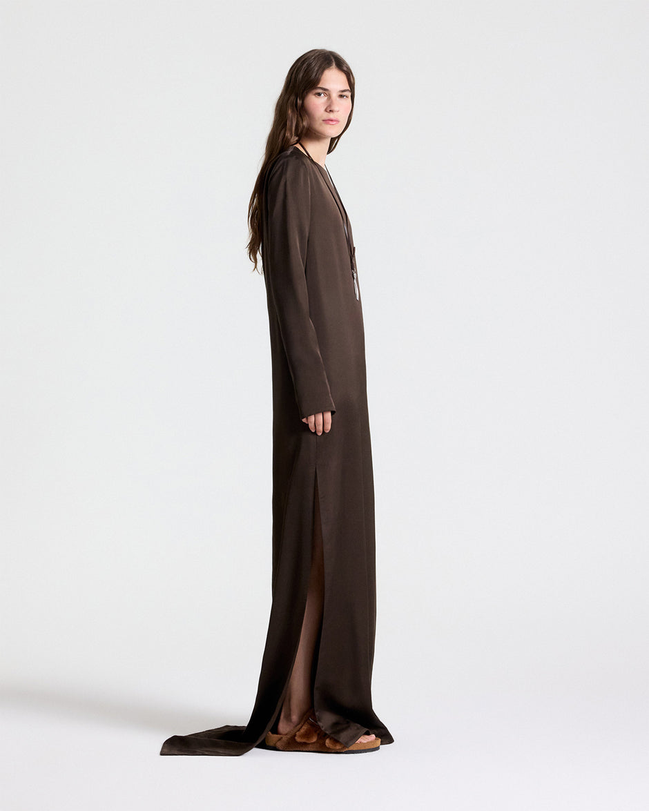 TWP Turkish coffee Nightfall Dress in Washed Crepe Back Silk Satin view 4