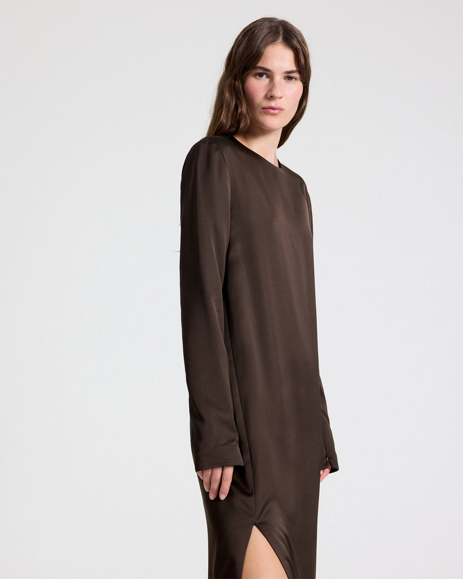 TWP Turkish coffee Nightfall Dress in Washed Crepe Back Silk Satin view 2