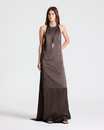 TWP Turkish coffee T-Back Train Gown in Washed Crepe Back Silk Satin view 2
