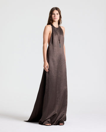 TWP Turkish coffee T-Back Train Gown in Washed Crepe Back Silk Satin view 3