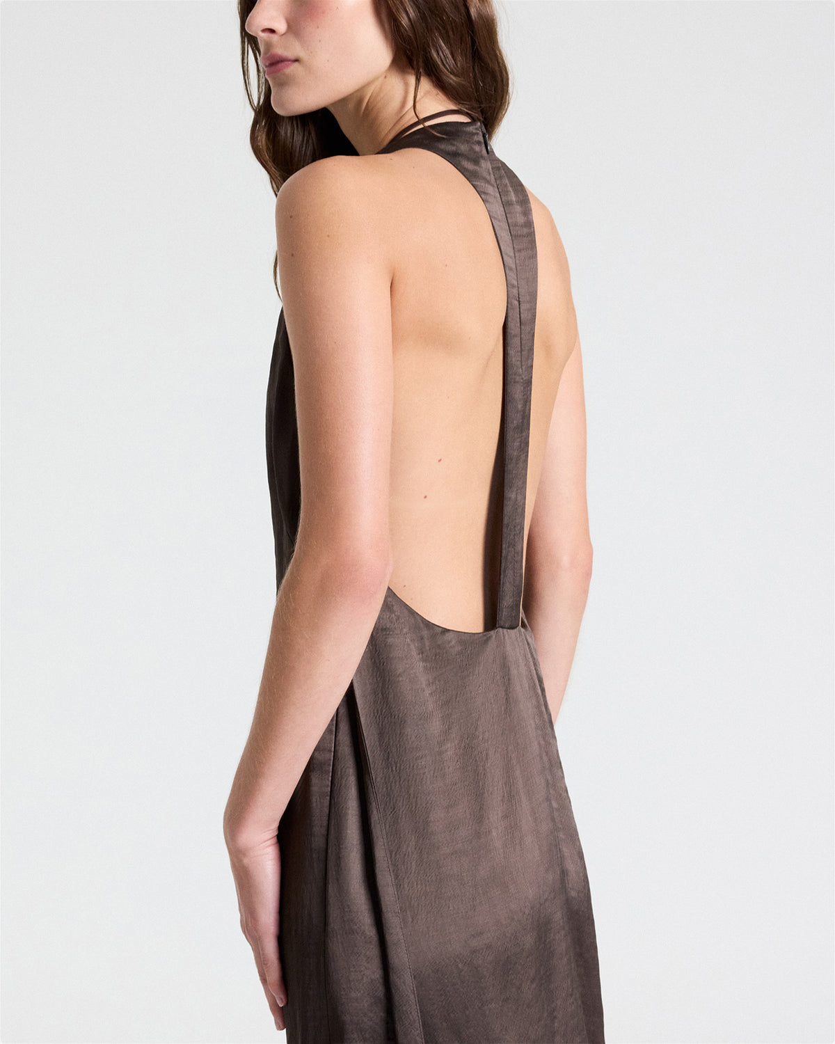 TWP Turkish coffee T-Back Train Gown in Washed Crepe Back Silk Satin view 1