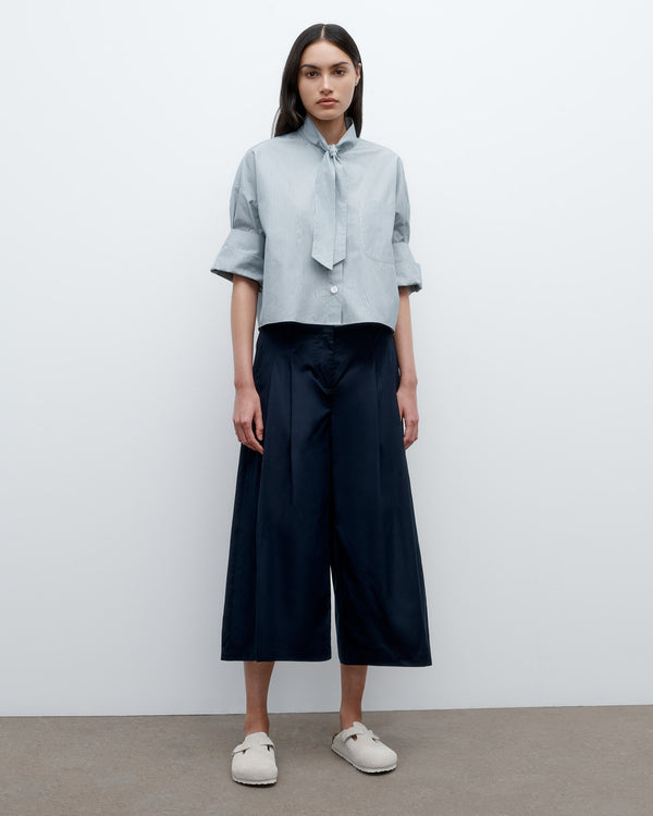 TWP Indigo / white Next Ex Shirt with Tie in Baroness Stripe Cotton view 6