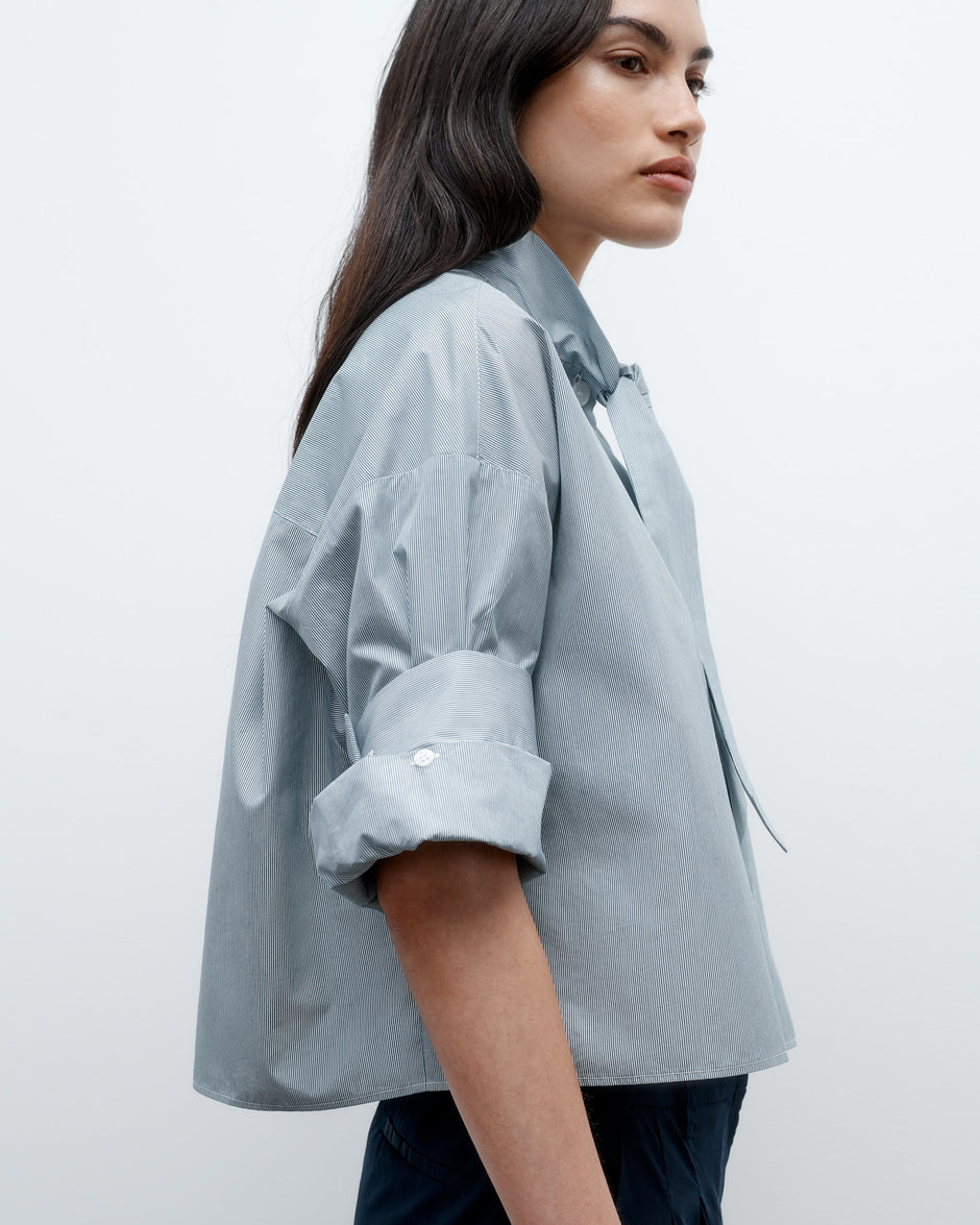 TWP Indigo / white Next Ex Shirt with Tie in Baroness Stripe Cotton view 2