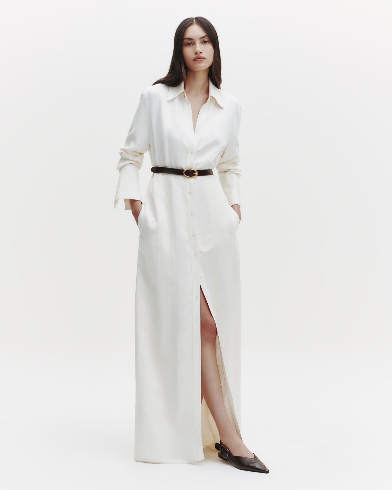 TWP Bone Fiona Shirt Dress in Coated Viscose Linen view 1
