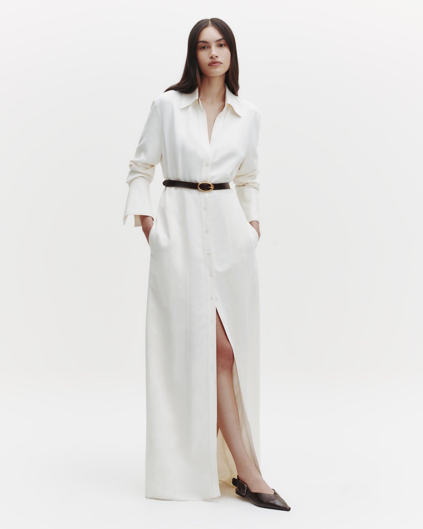 TWP Bone Fiona Shirt Dress in Coated Viscose Linen view 1
