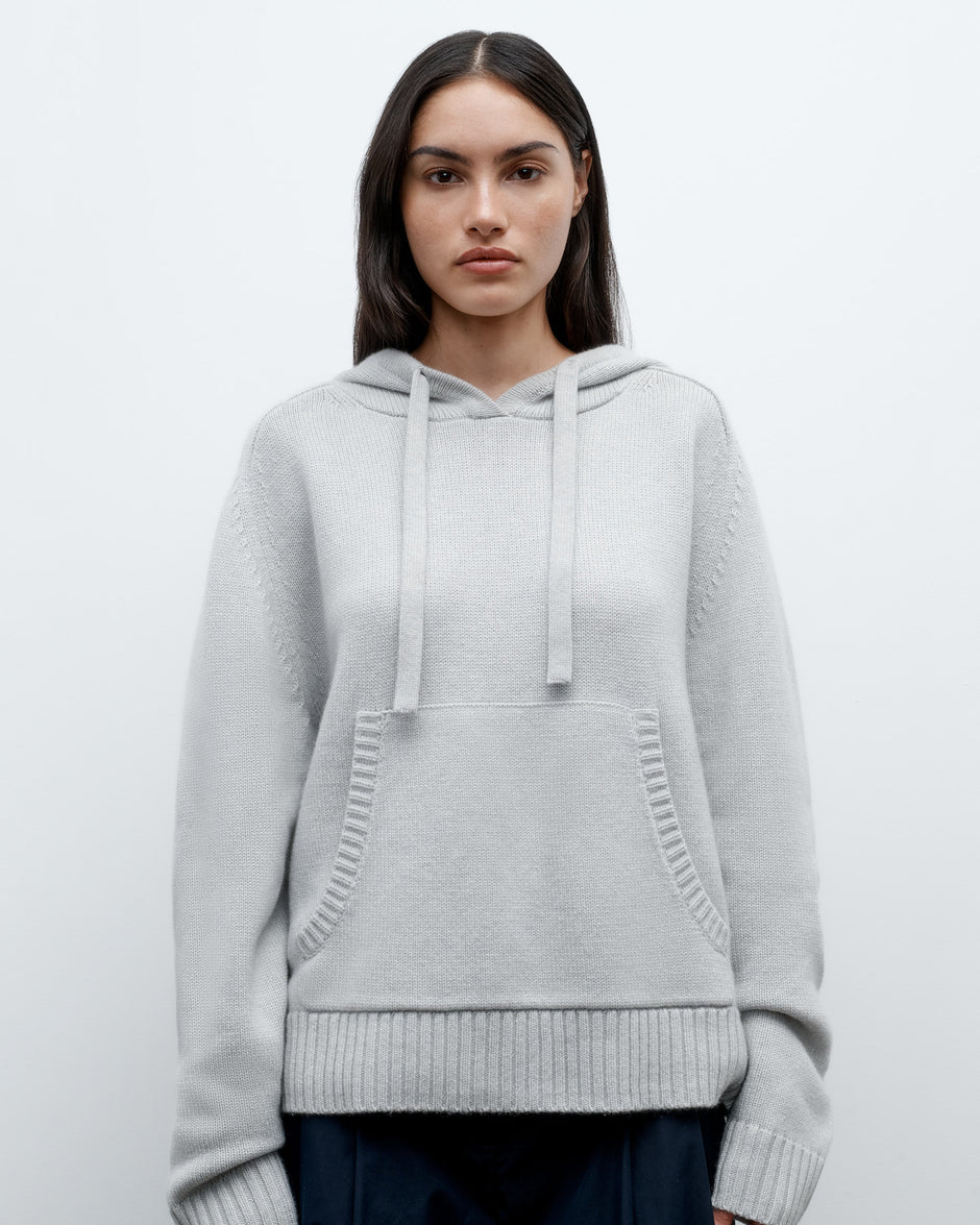 TWP White heather grey Saddle Crew Hoodie in Cashmere view 3