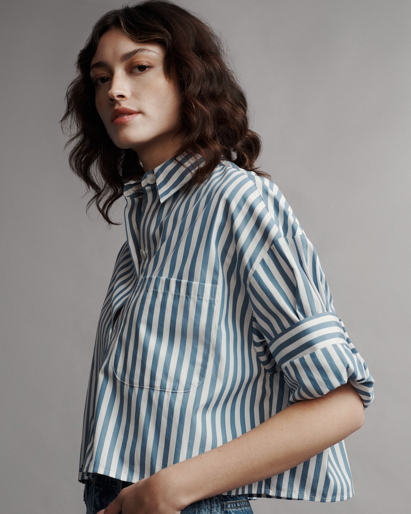 TWP White / vintage denim Next Ex Shirt in Superfine Cotton view 1
