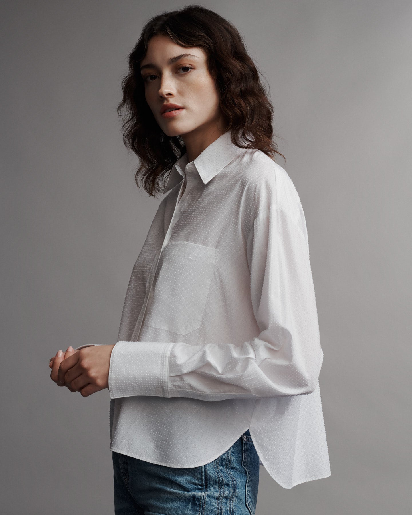 TWP White Average Joe Top in Superfine Cotton with Crystals view 3