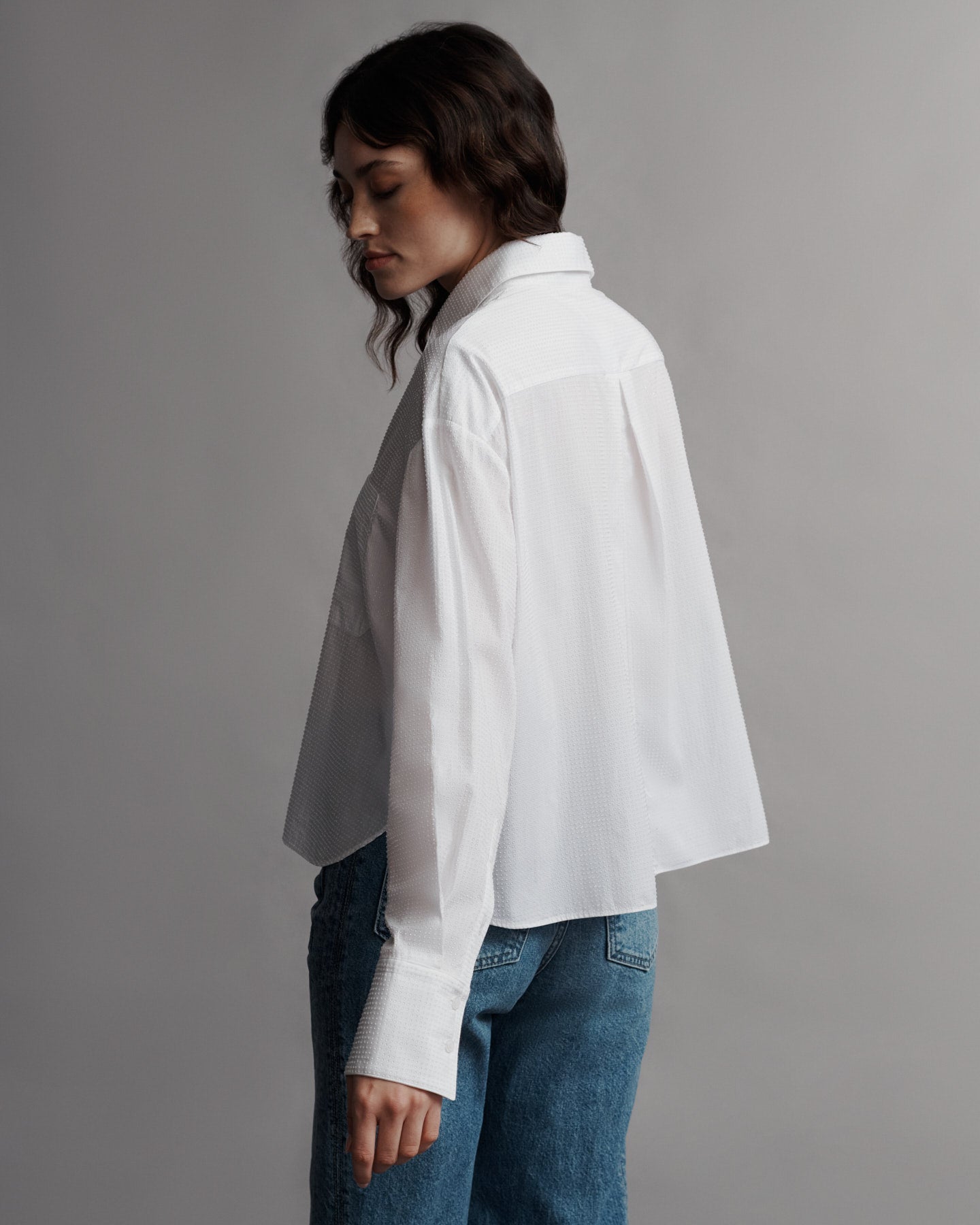TWP White Average Joe Top in Superfine Cotton with Crystals view 5