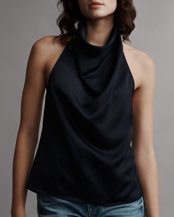 TWP Midnight Friday Night Top in Coated Viscose Linen view 3
