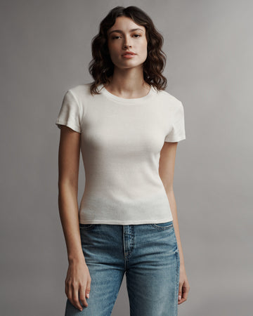 TWP White Ribbed Tee in Cotton view 3