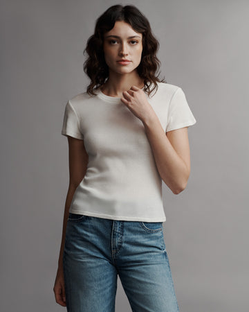 TWP White Ribbed Tee in Cotton view 4