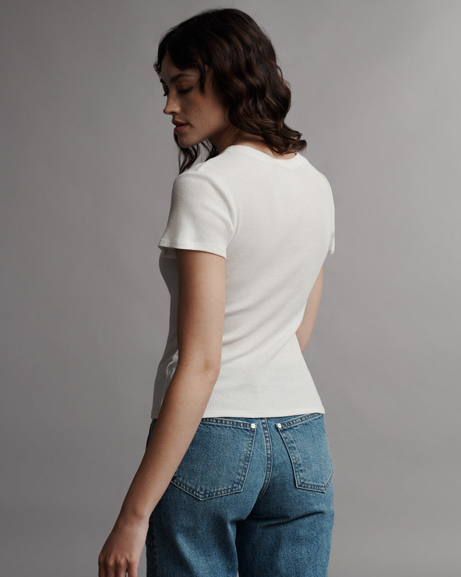 TWP White Ribbed Tee in Cotton view 6