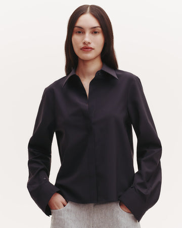 TWP Midnight Button Me Up Top in Ultrafine Stretch Suiting view 1