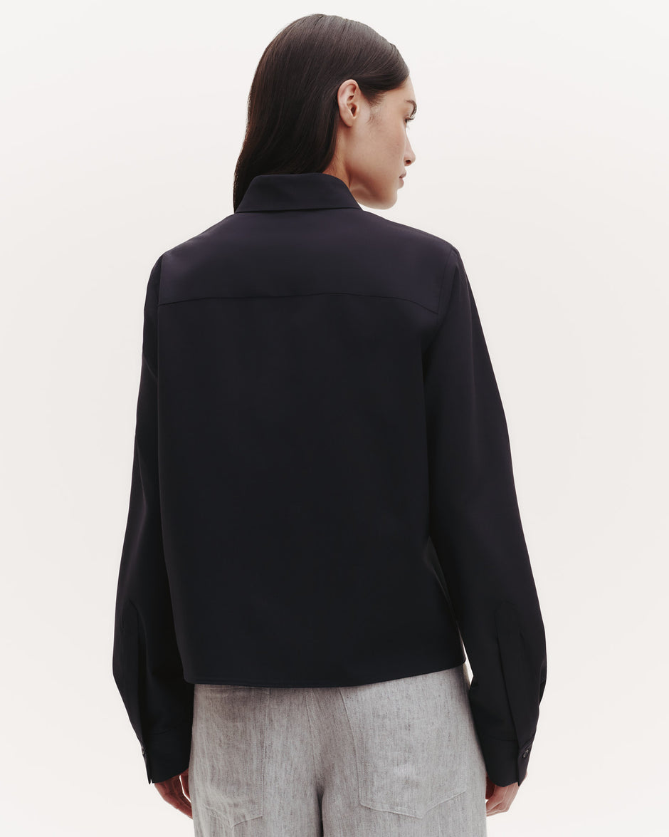 TWP Midnight Button Me Up Top in Ultrafine Stretch Suiting view 1