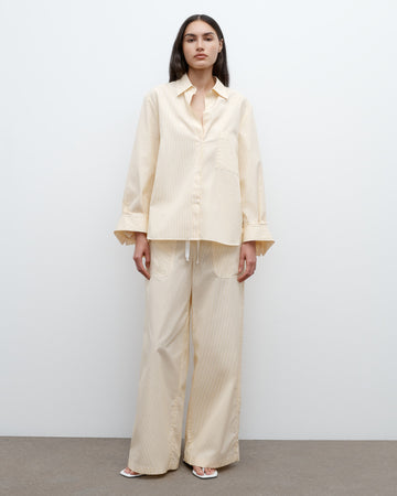 TWP Ivory / yellow Next Morning Shirt in Cotton Banker Stripe view 3
