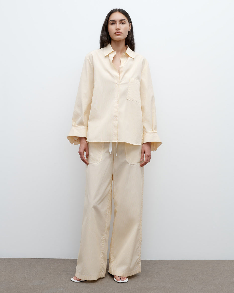 TWP Ivory / yellow Next Morning Shirt in Cotton Banker Stripe view 3